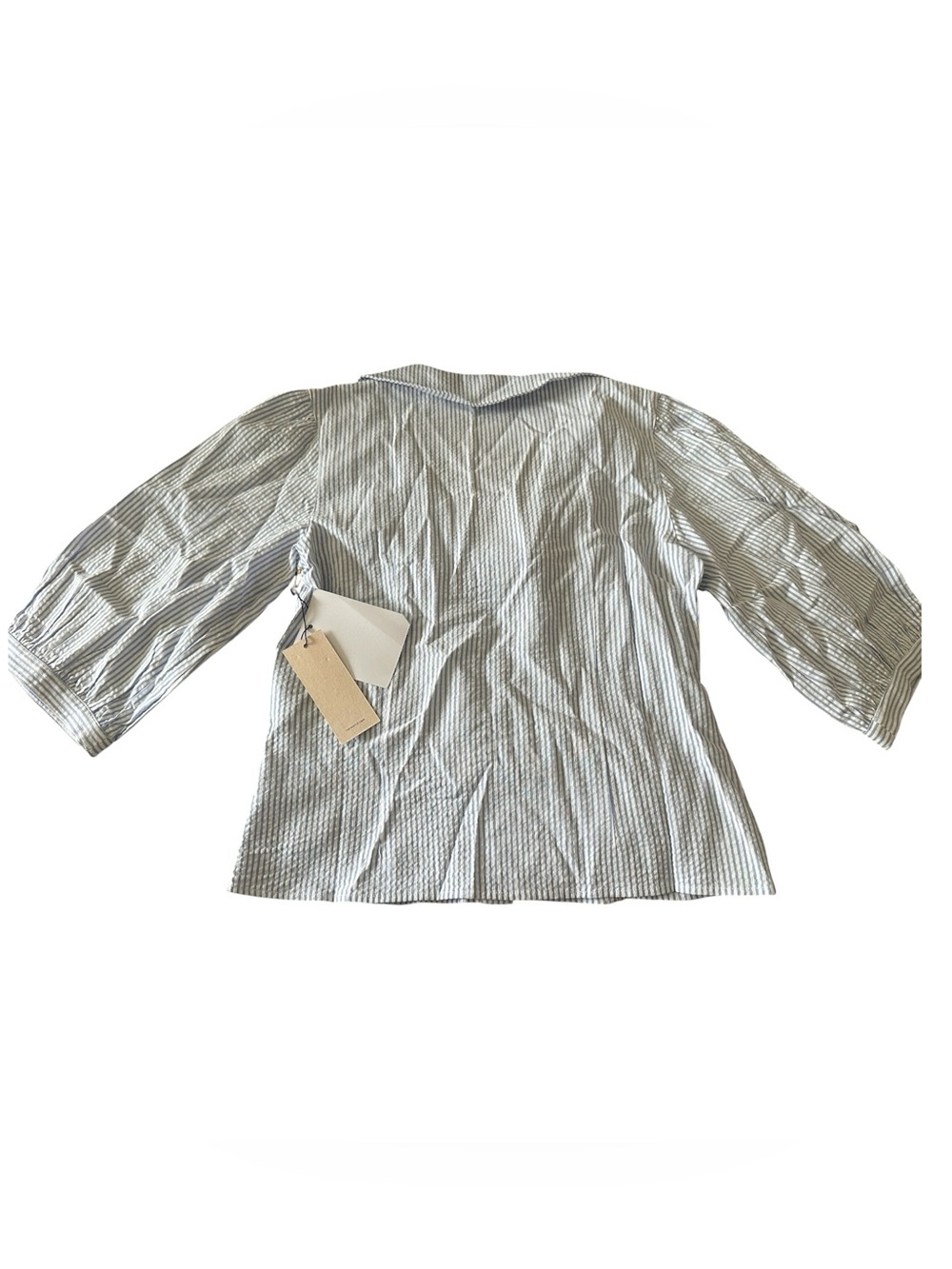 NATION LTD Veronique Blouse Large Blue Striped Button Front Oversized Collar NWT - Picture 4 of 7